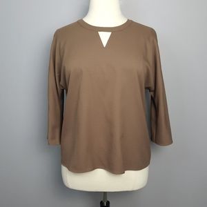Chico's Easywear Brown 3/4 Sleeve Keyhole Cutout Blouse size Large